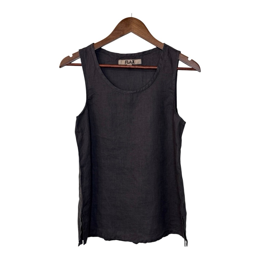 NEW Flax linen tank top womens P 4-6 dark gray basic staple lagenlook minimalist
